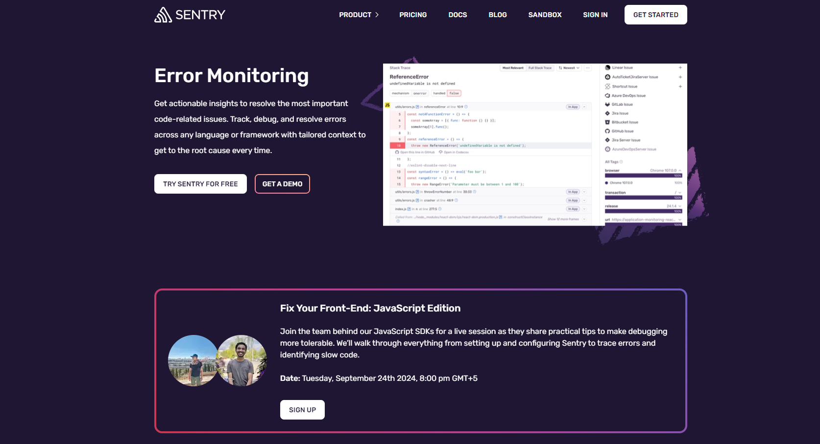 Sentry Error Monitoring - Sentry Pricing